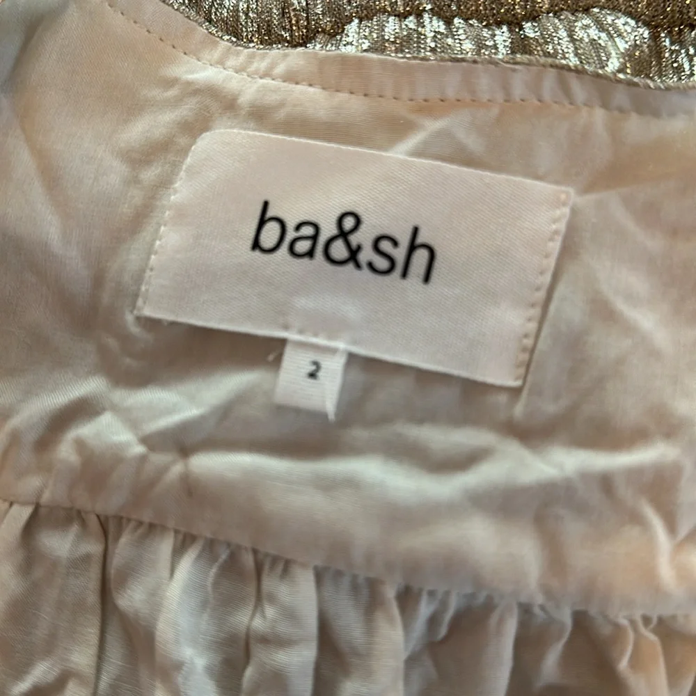 Ba&sh Caitlin gold metallic vneck peplum elastic cuff & waist 2 shirt/blouse